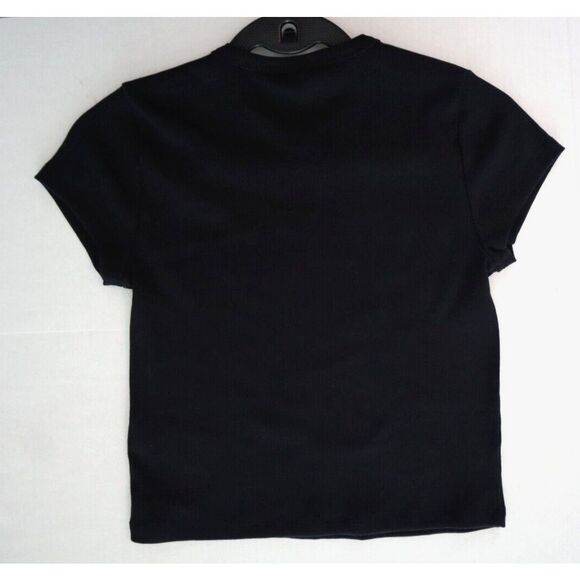 Maeve x Anthropologie Women's Sz M Black Ribbed Knit Stretch Crew Neck S/S Top - Picture 2 of 5